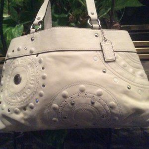 Coach Ivory Sunburst Leather Handbag ~Preowned